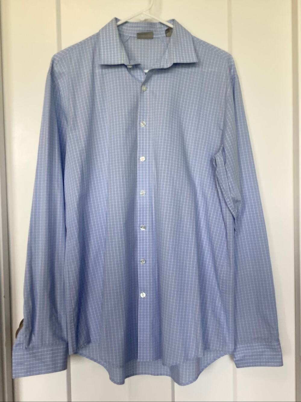Reaction Kenneth Cole Men's Check Slim Fit Button-Up Dress Shirt Blue Size Large